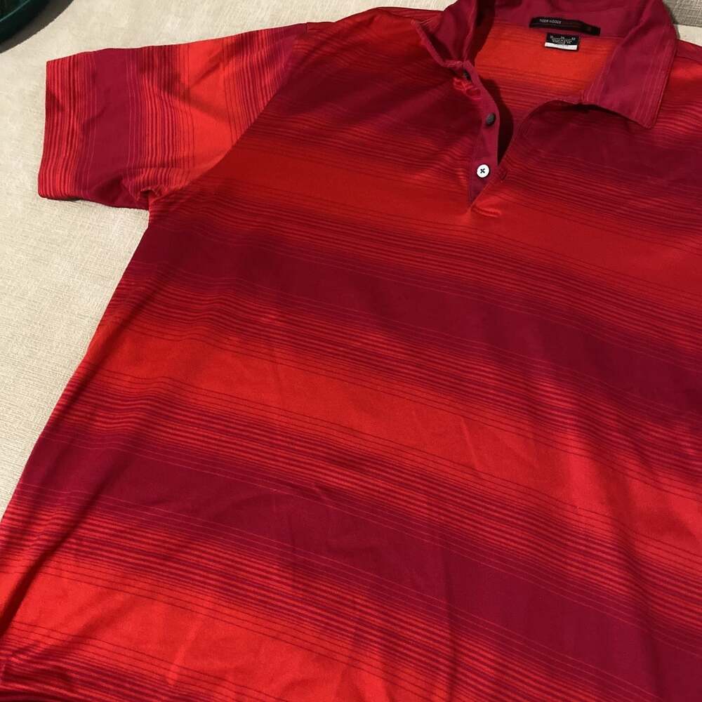 Tiger Woods Gulf Collection Red Striped Dri-Fit Polo Shirt Men's X Large